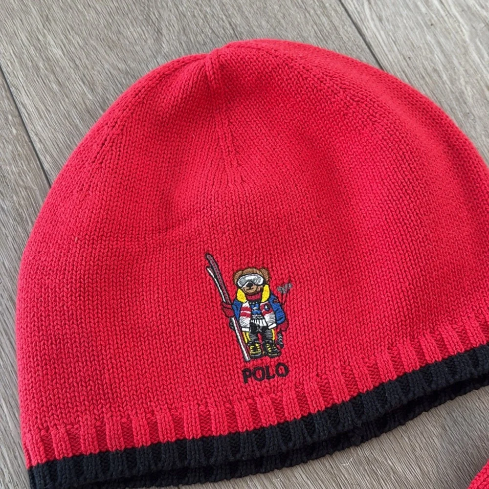 Polo by Ralph Lauren Red and Black Hat and Scarf Set Big Bear Ski size 8-20 kids